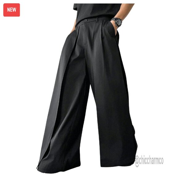 Men's Wide Leg Pleated Dress Pants Business Casual Zipper Fly Pocket